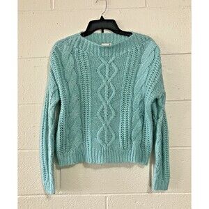 SO Women’s Cable Knit Sweater Baby Blue Size M - Cozy Fall Winter Office Casual